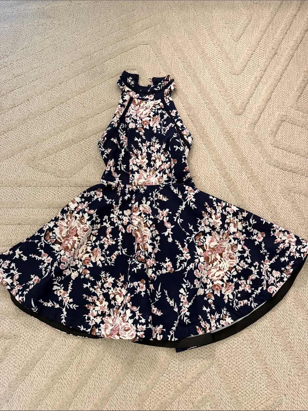 B Darlin Navy Floral Halter Fit-and-Flare Dress